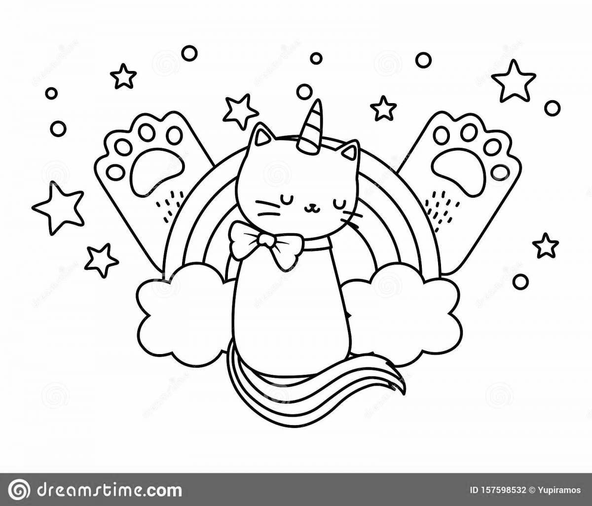 Adorable rainbow cat coloring page