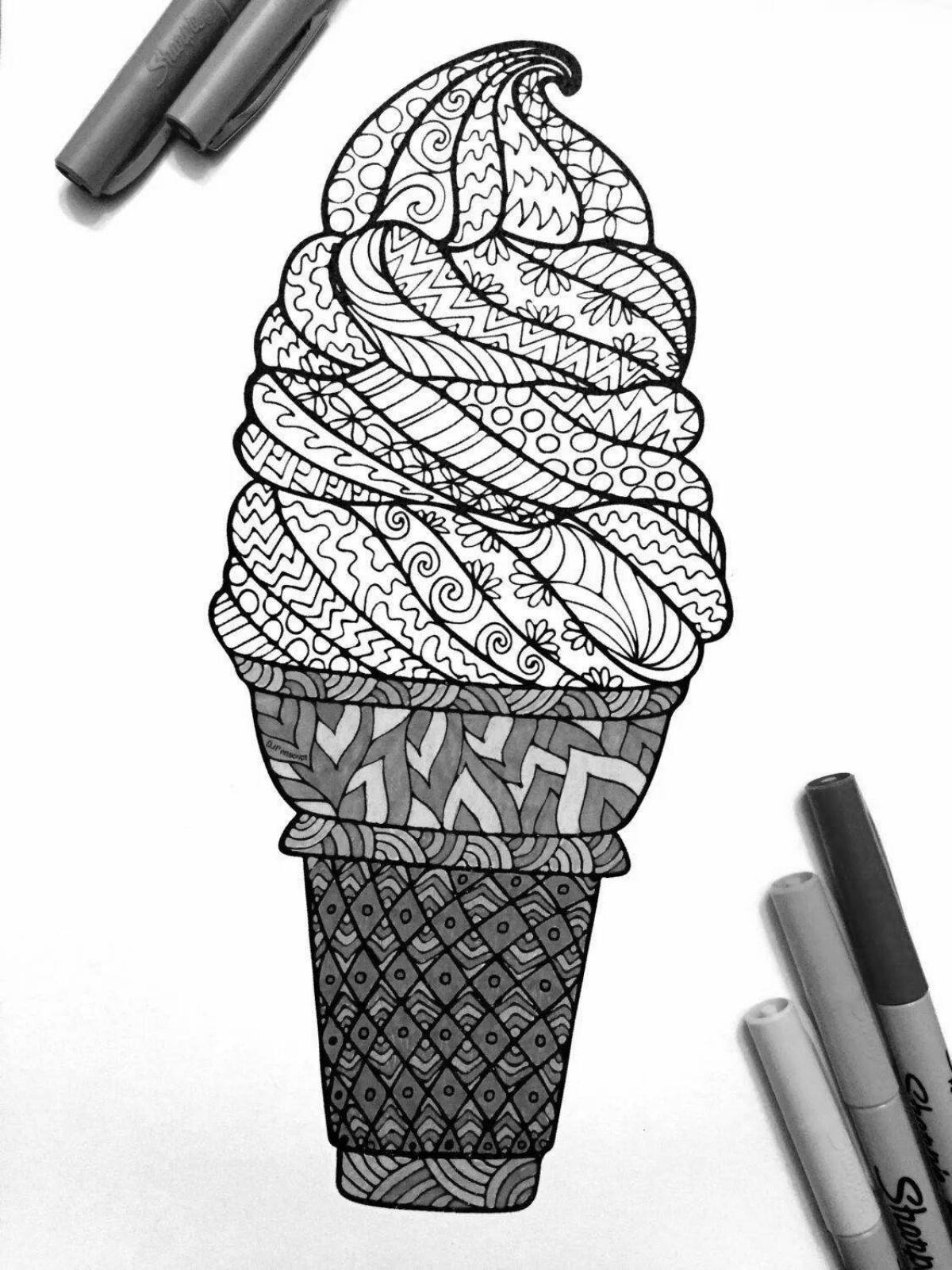 Fun coloring antistress with ice cream