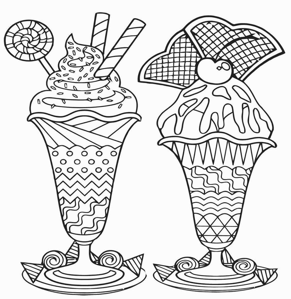 Playful antistress ice cream coloring page