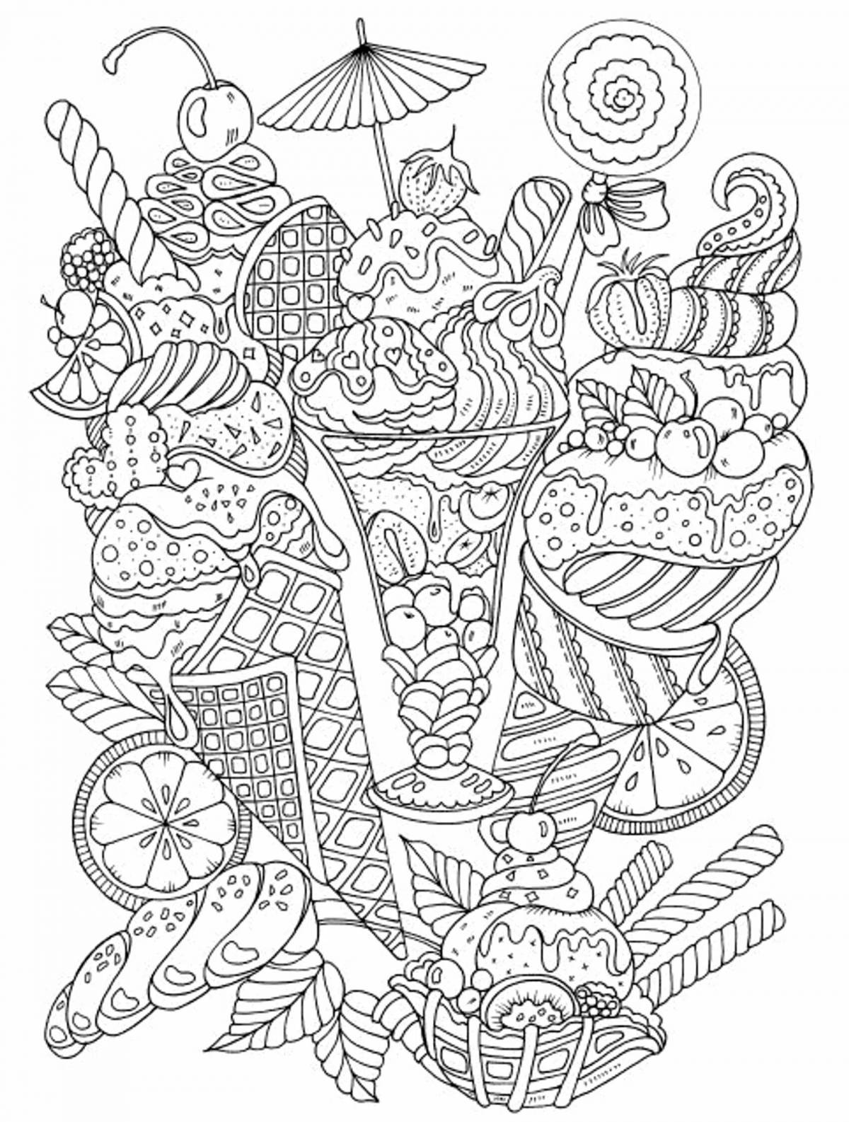 Exciting anti-stress coloring book with ice cream