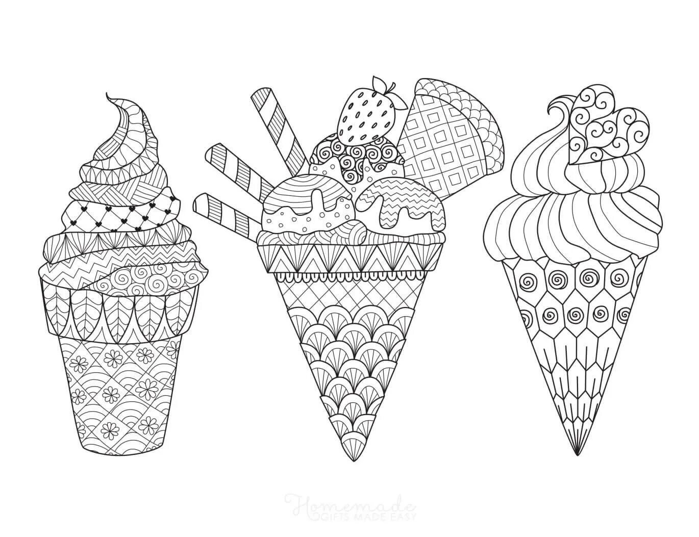 Soothing anti-stress coloring book with ice cream