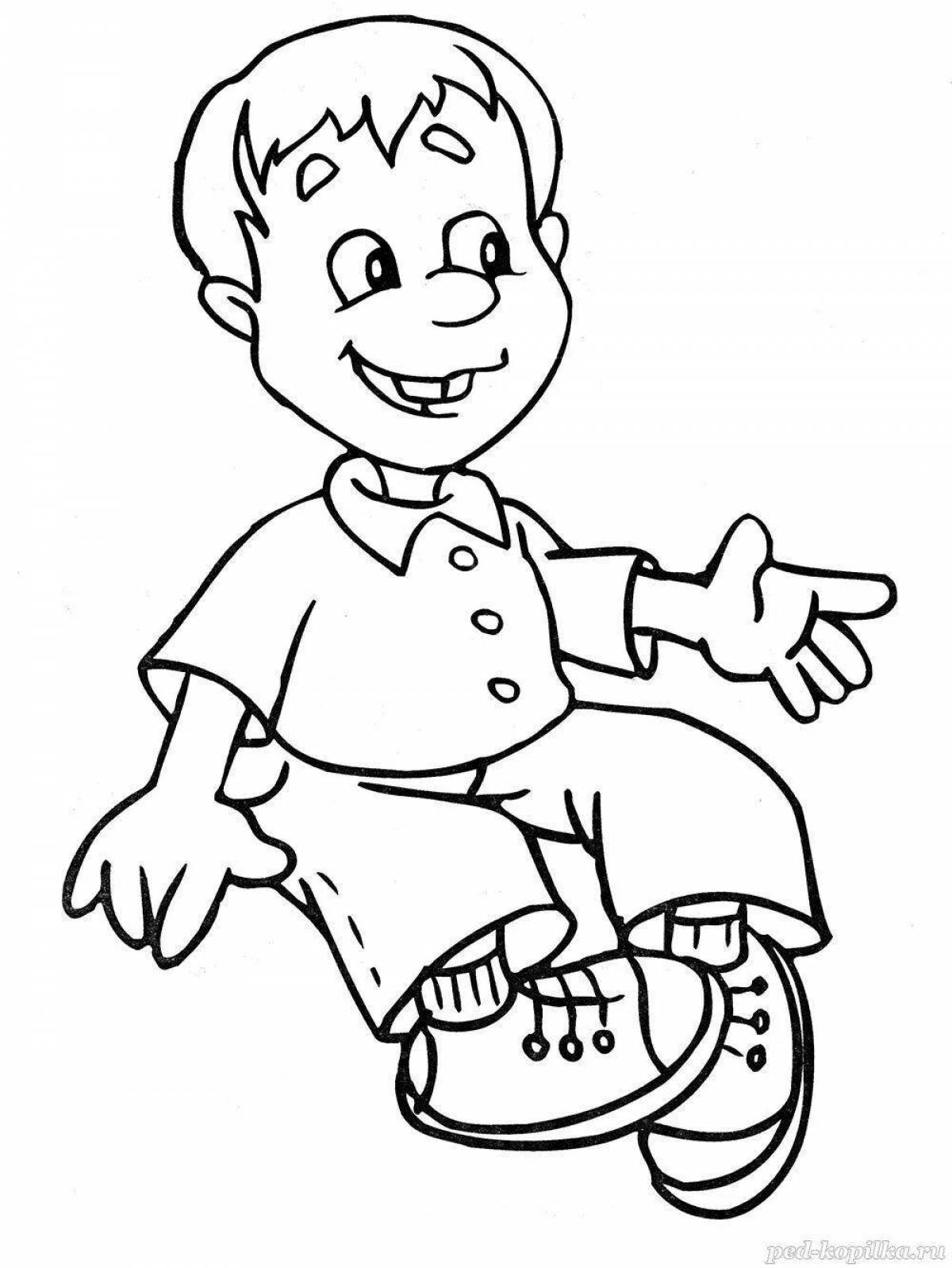 Coloring page energetic little boy