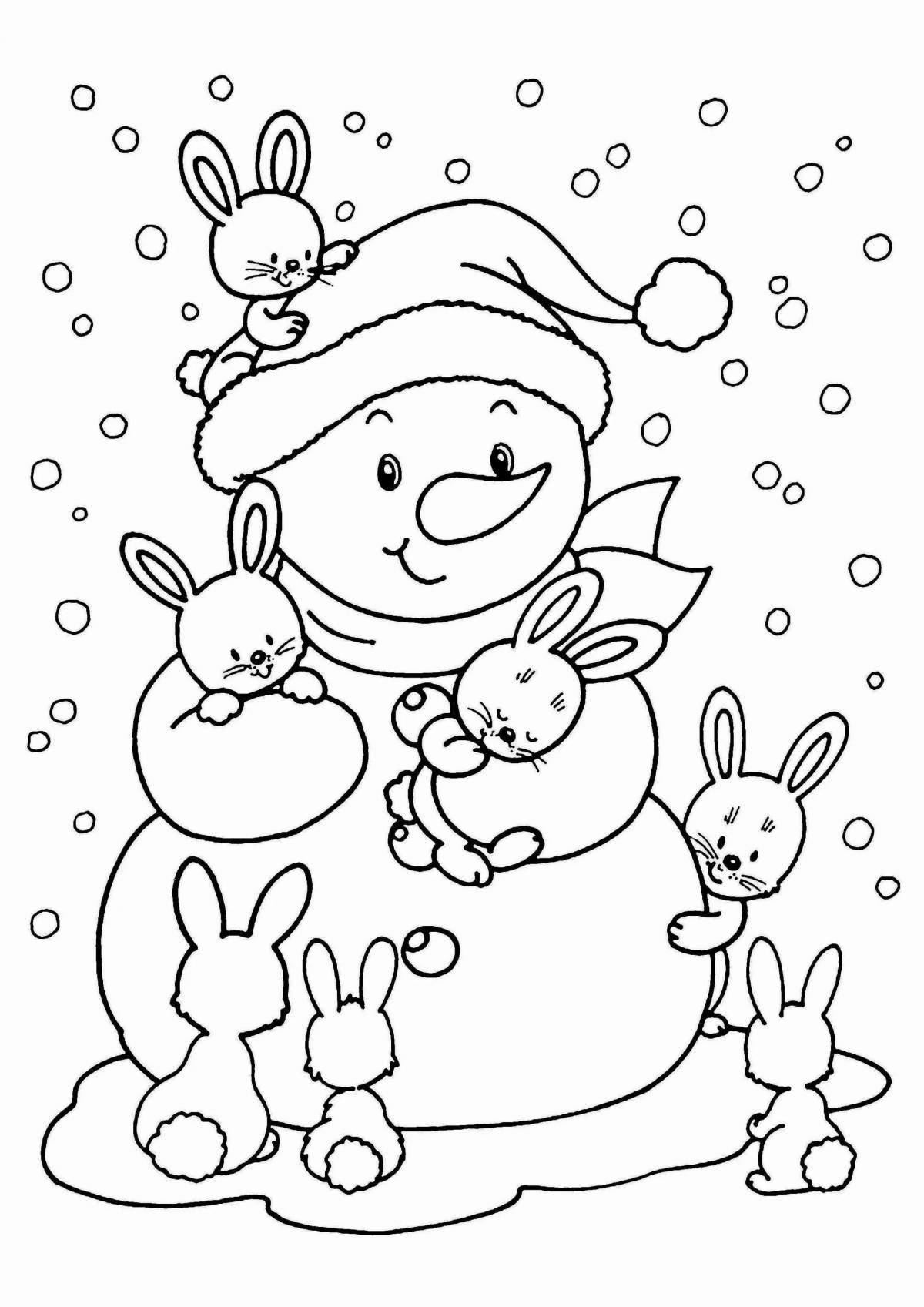 Coloring page adorable snowman postcard
