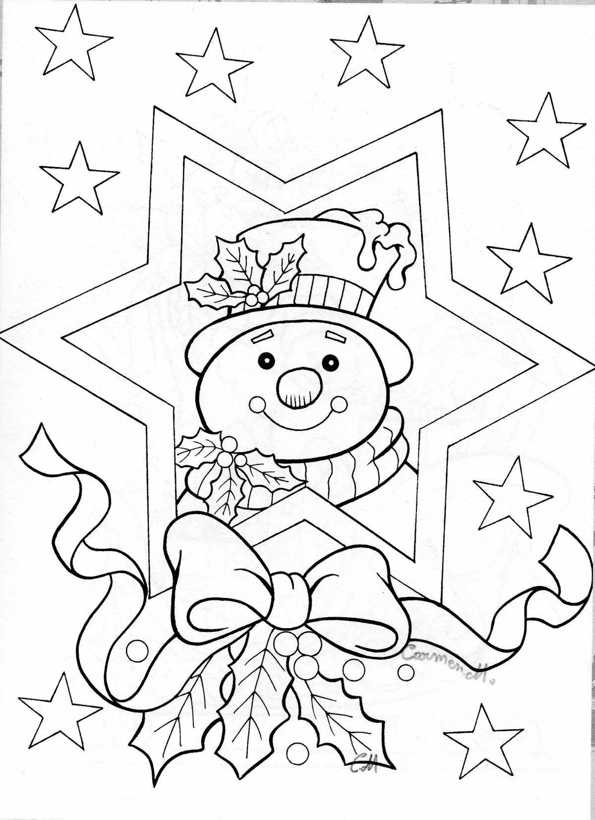 Coloring card cute snowman