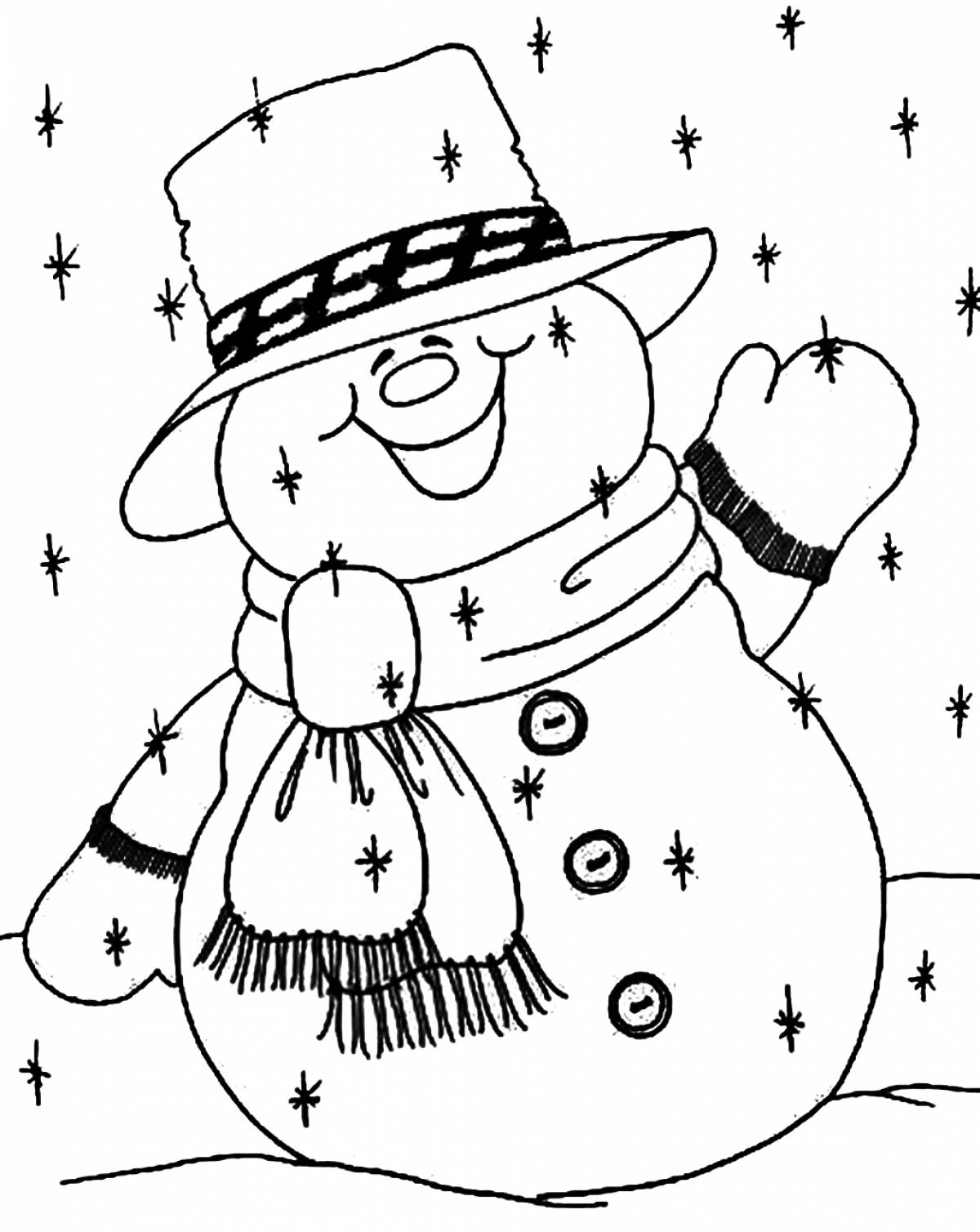 Coloring big snowman postcard