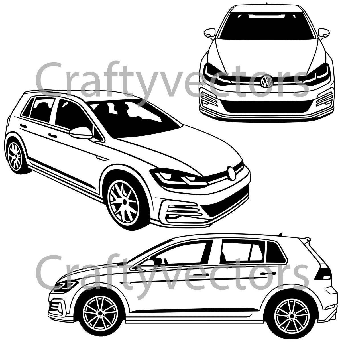 Раскраска сияющий volkswagen golf