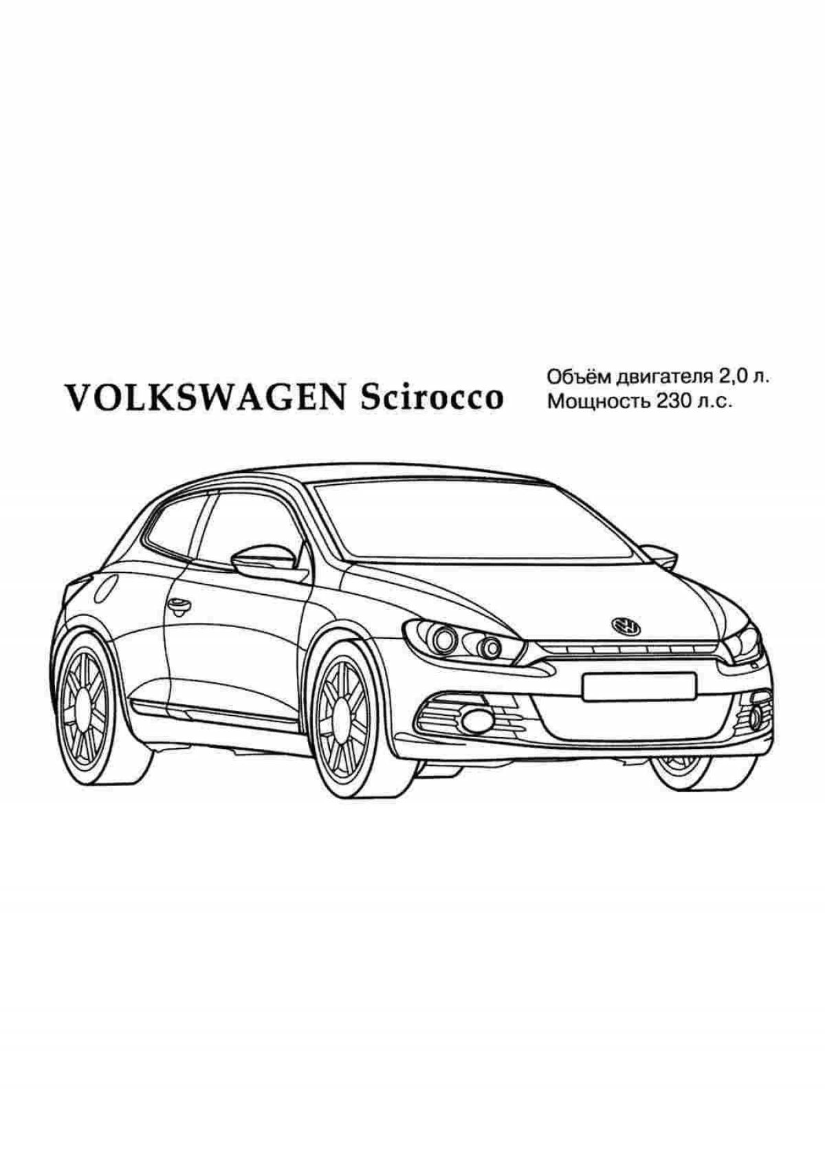 Coloring book glowing volkswagen golf