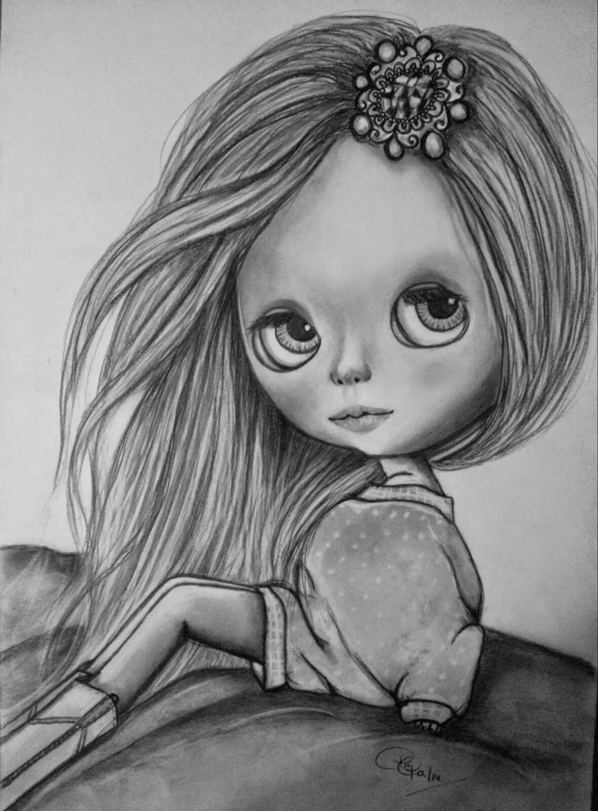 Photo Exciting blythe doll coloring page