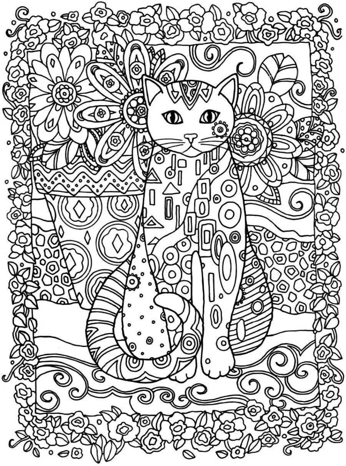 Colorful cat mandala coloring page