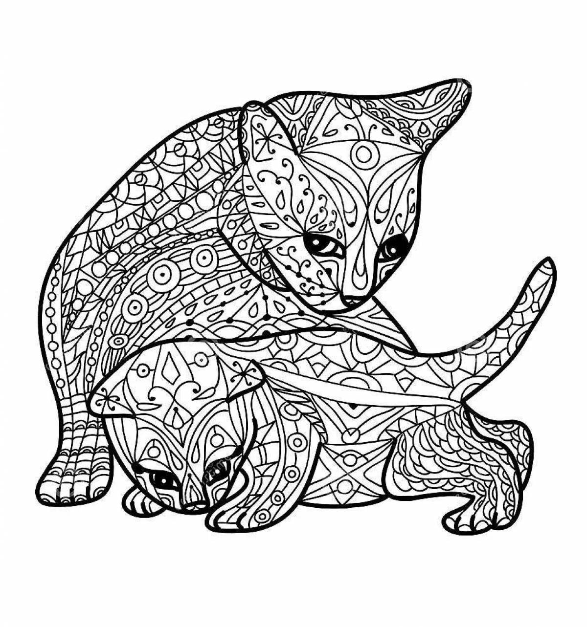 Coloring page joyful cat mandala