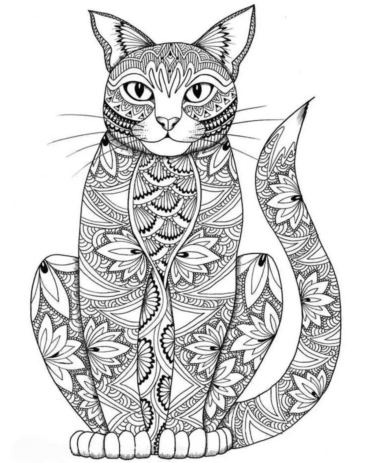 Очаровательная кошачья мандала раскраска