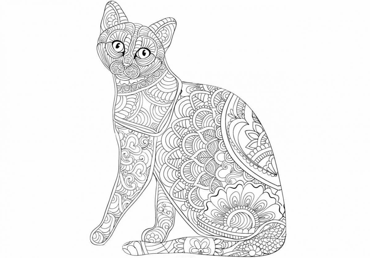 Coloring book cute cat mandala