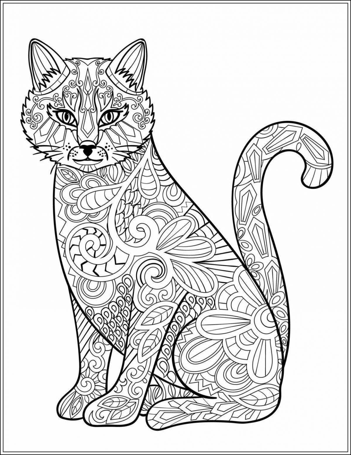 Раскраска сказочная кошка мандала