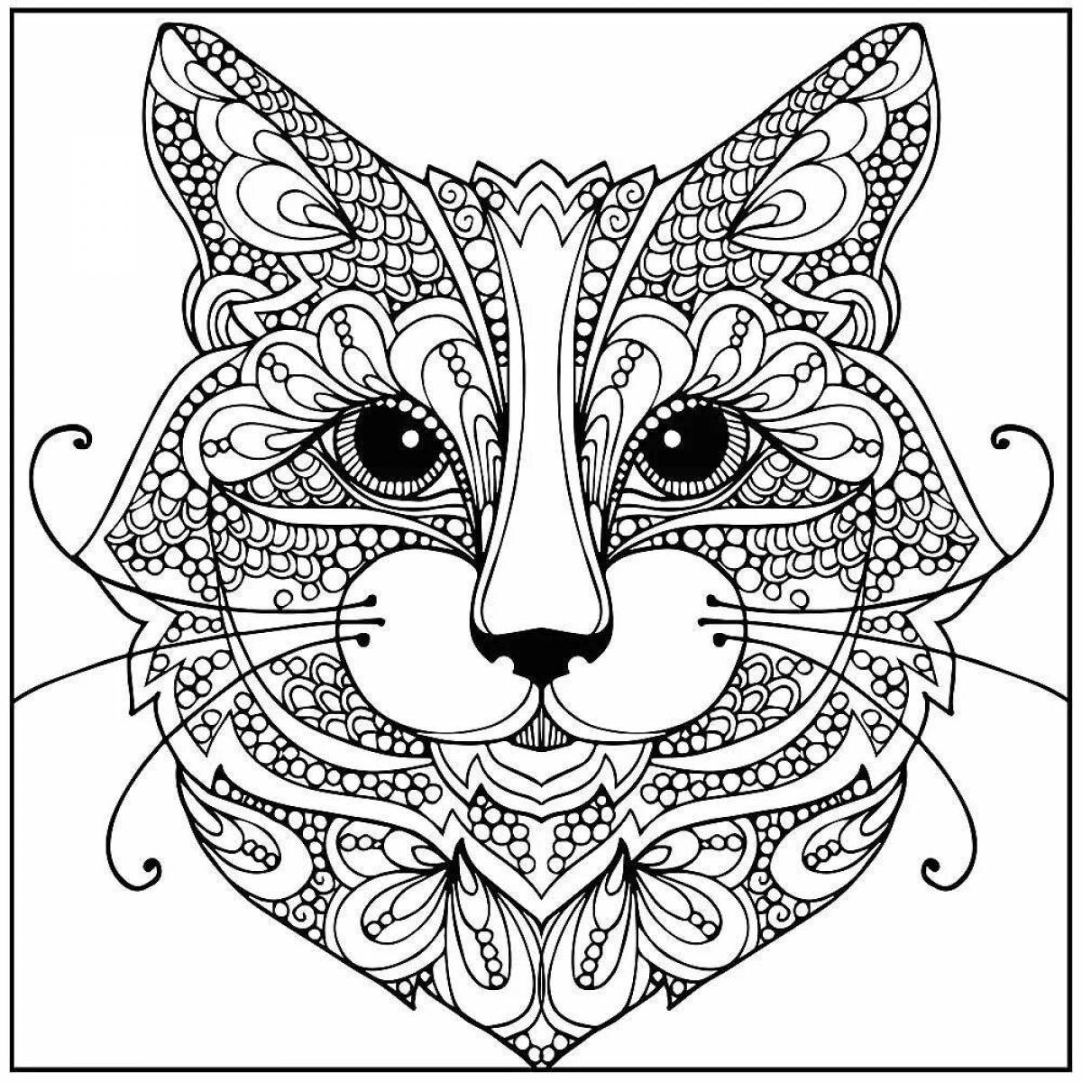 Coloring cute cat mandala