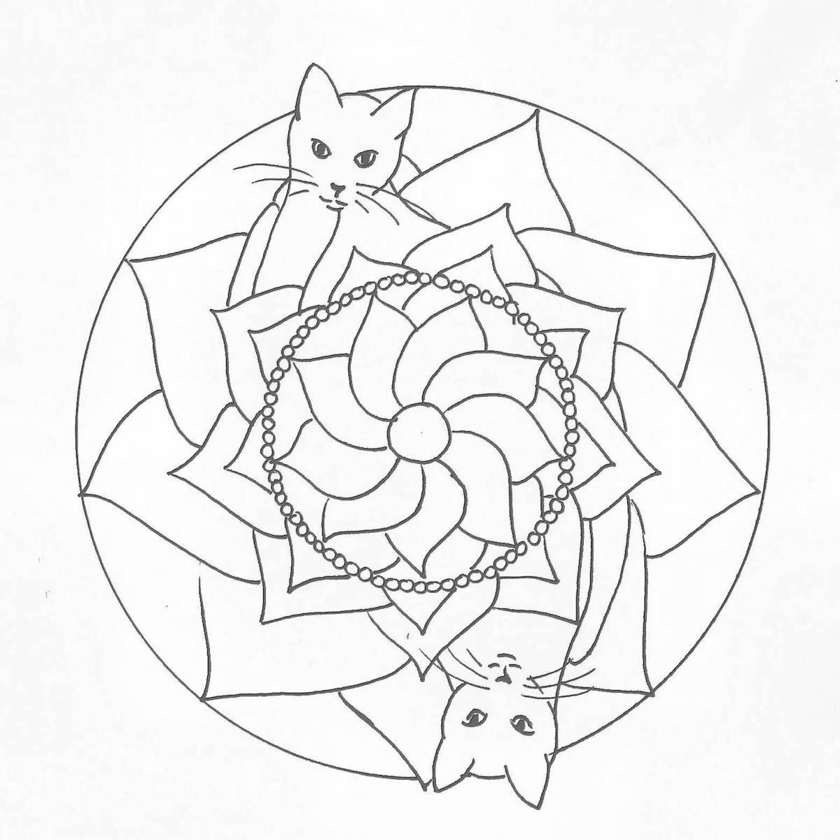 Coloring book elegant cat mandala