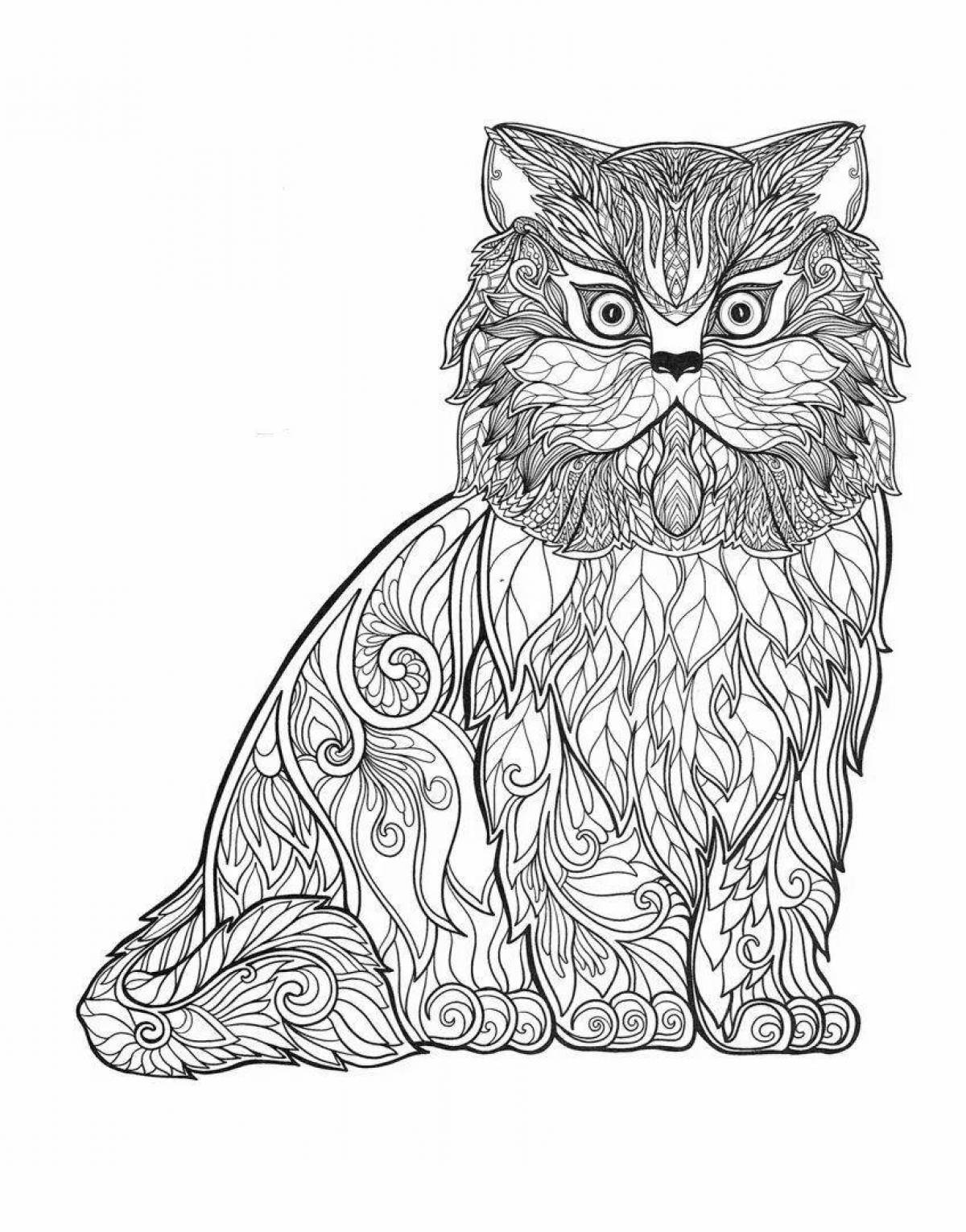 Intricate cat mandala coloring page