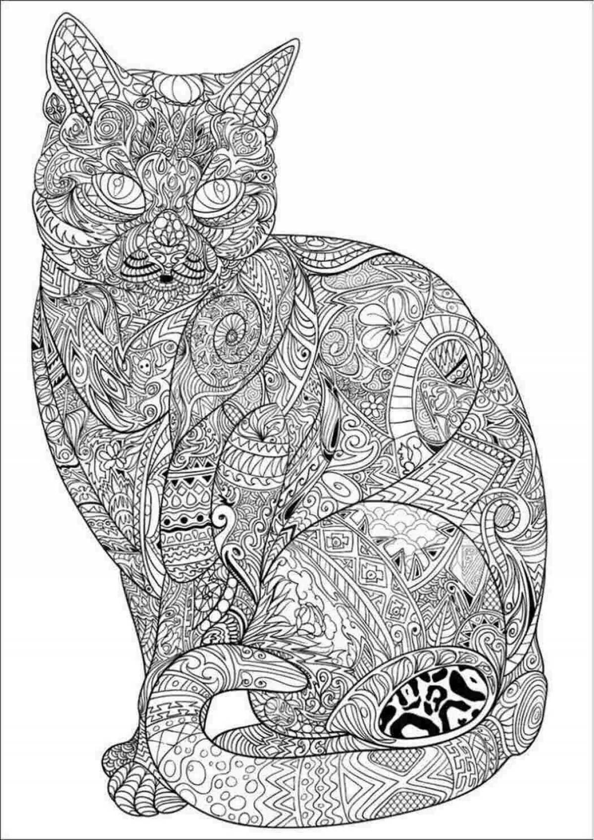 Fancy cat mandala coloring page