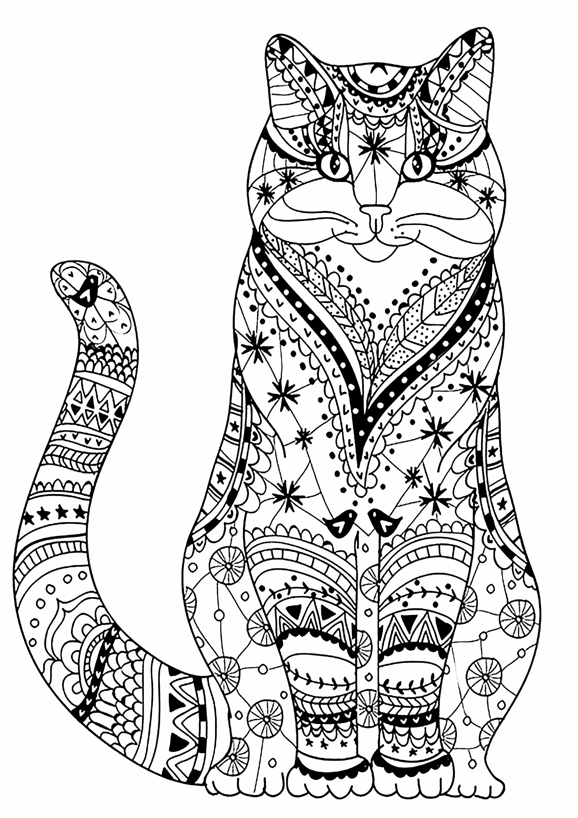 Coloring mystical cat mandala