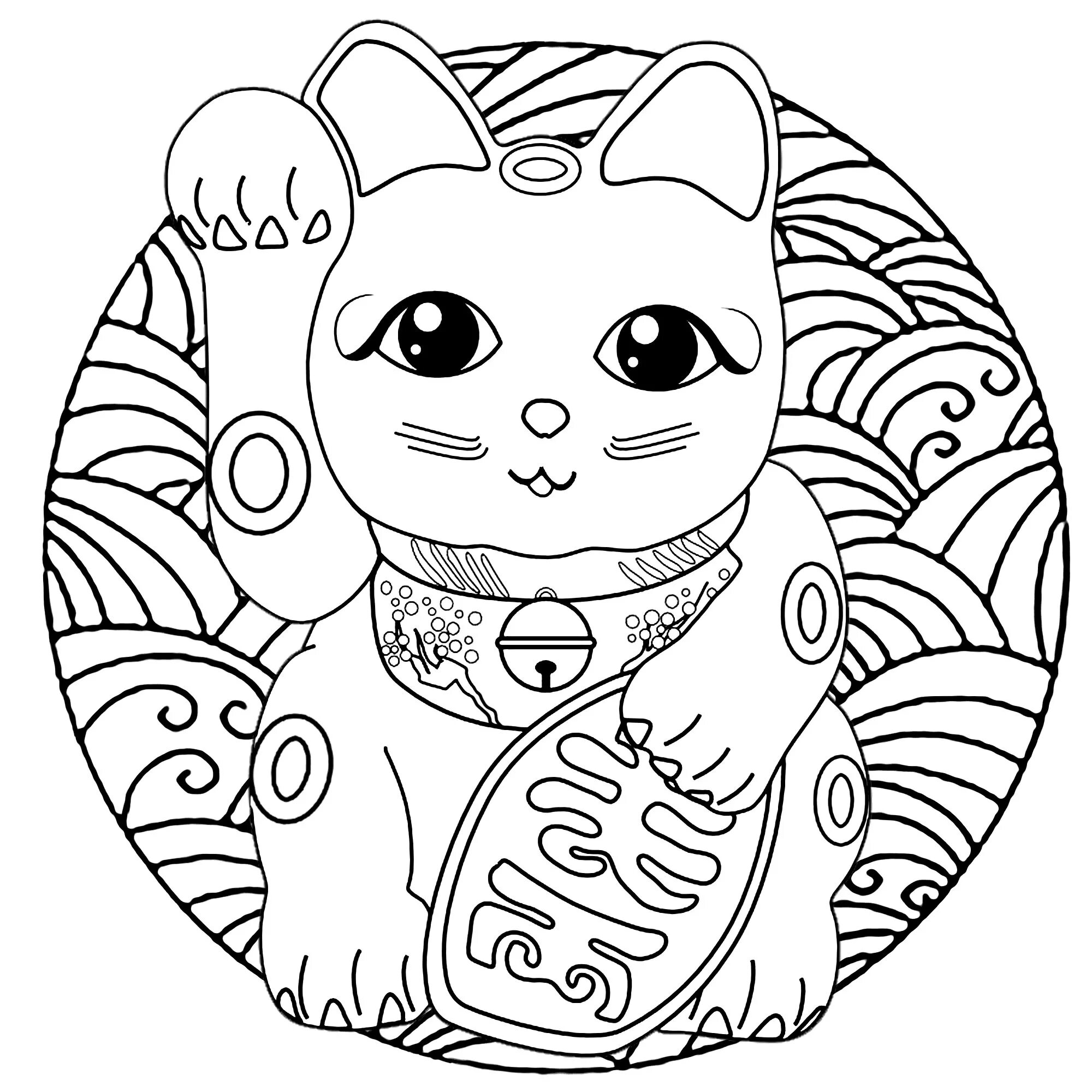 Раскраска художественная кошка мандала