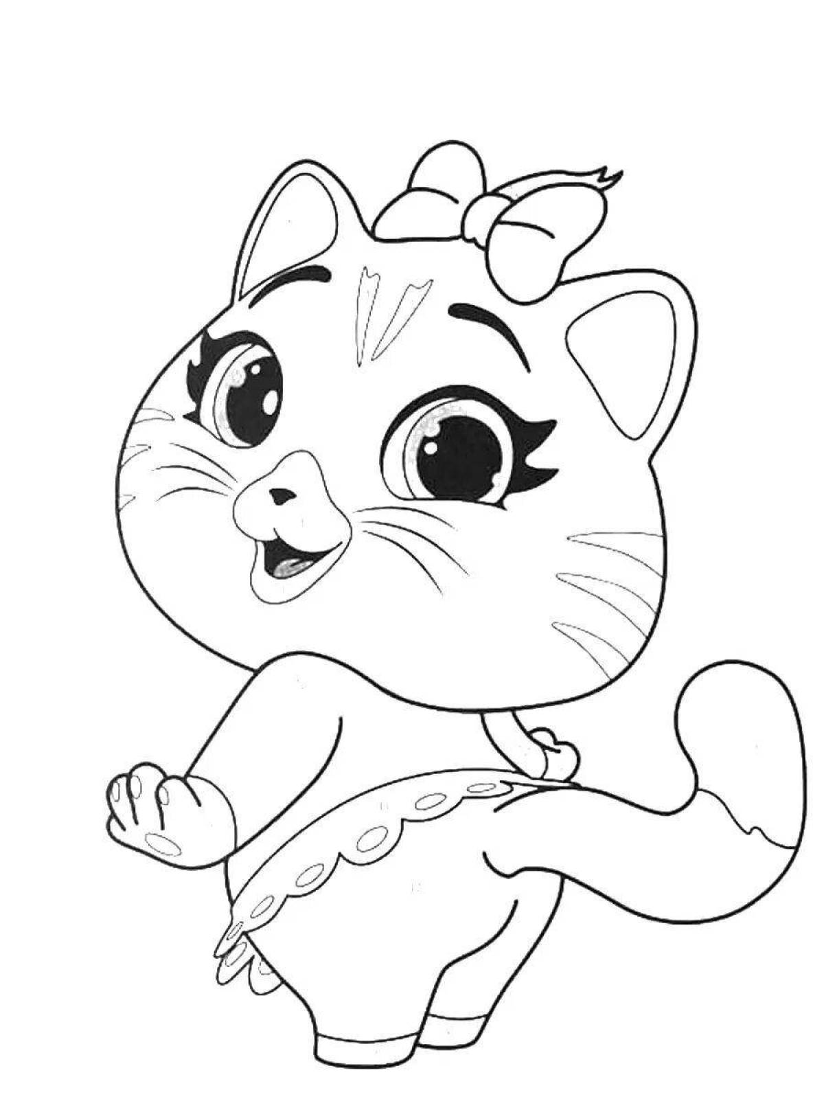 Colorful cat lily coloring page