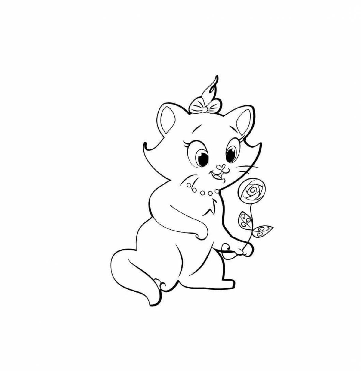 Animated cat lily coloring page