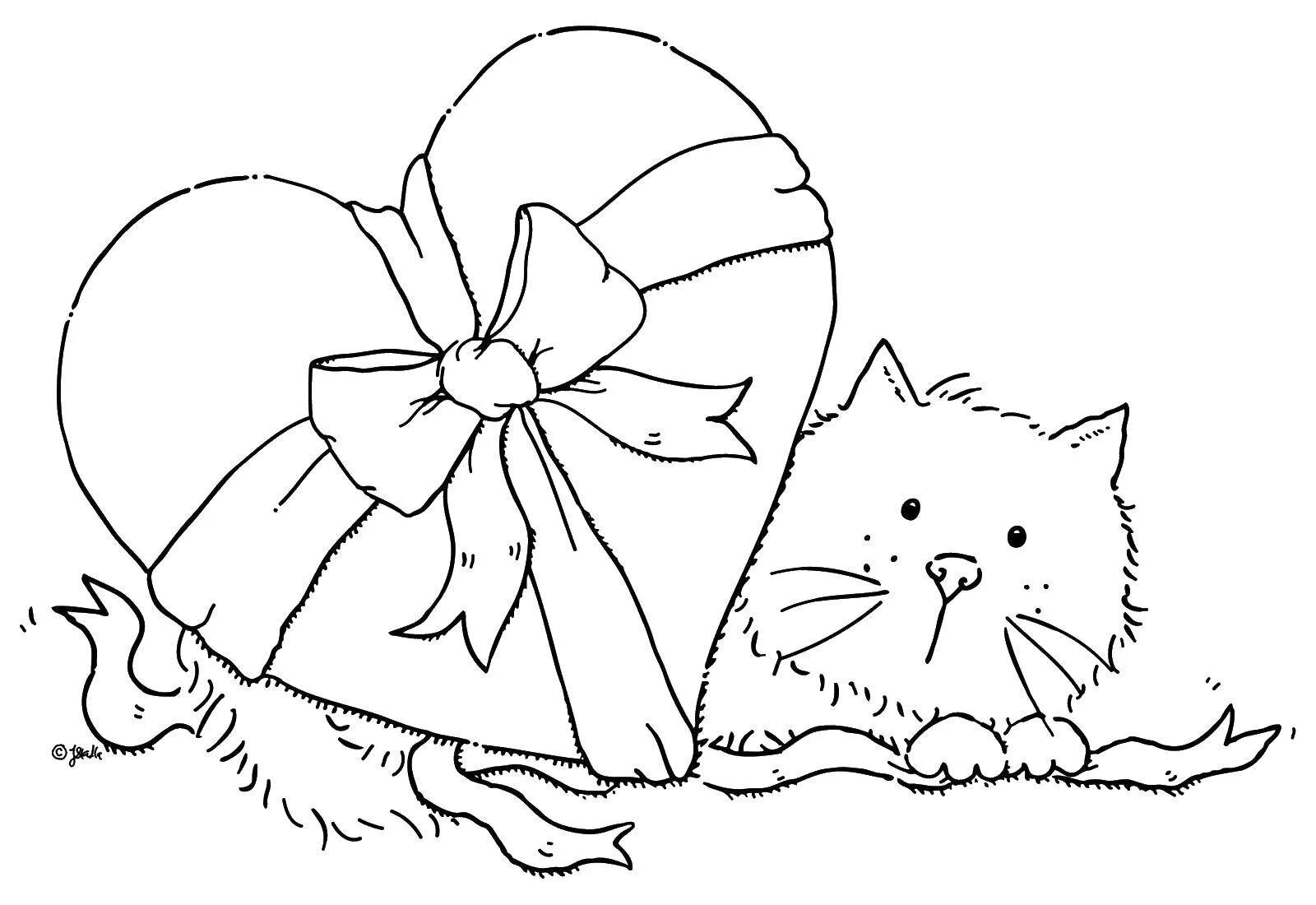 Exquisite cat lily coloring page