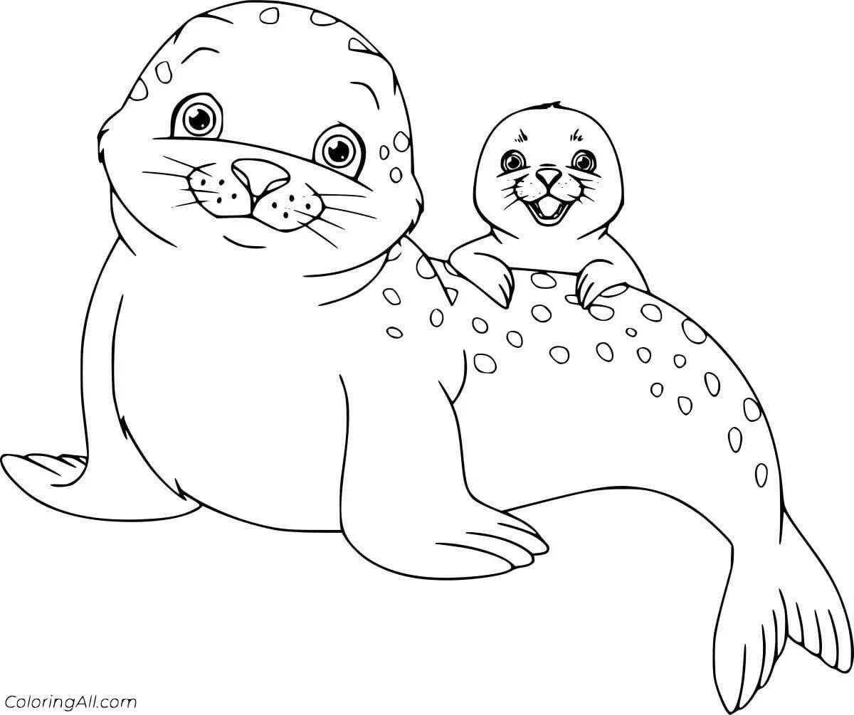 Очаровательная страница раскраски обыкновенного тюленя