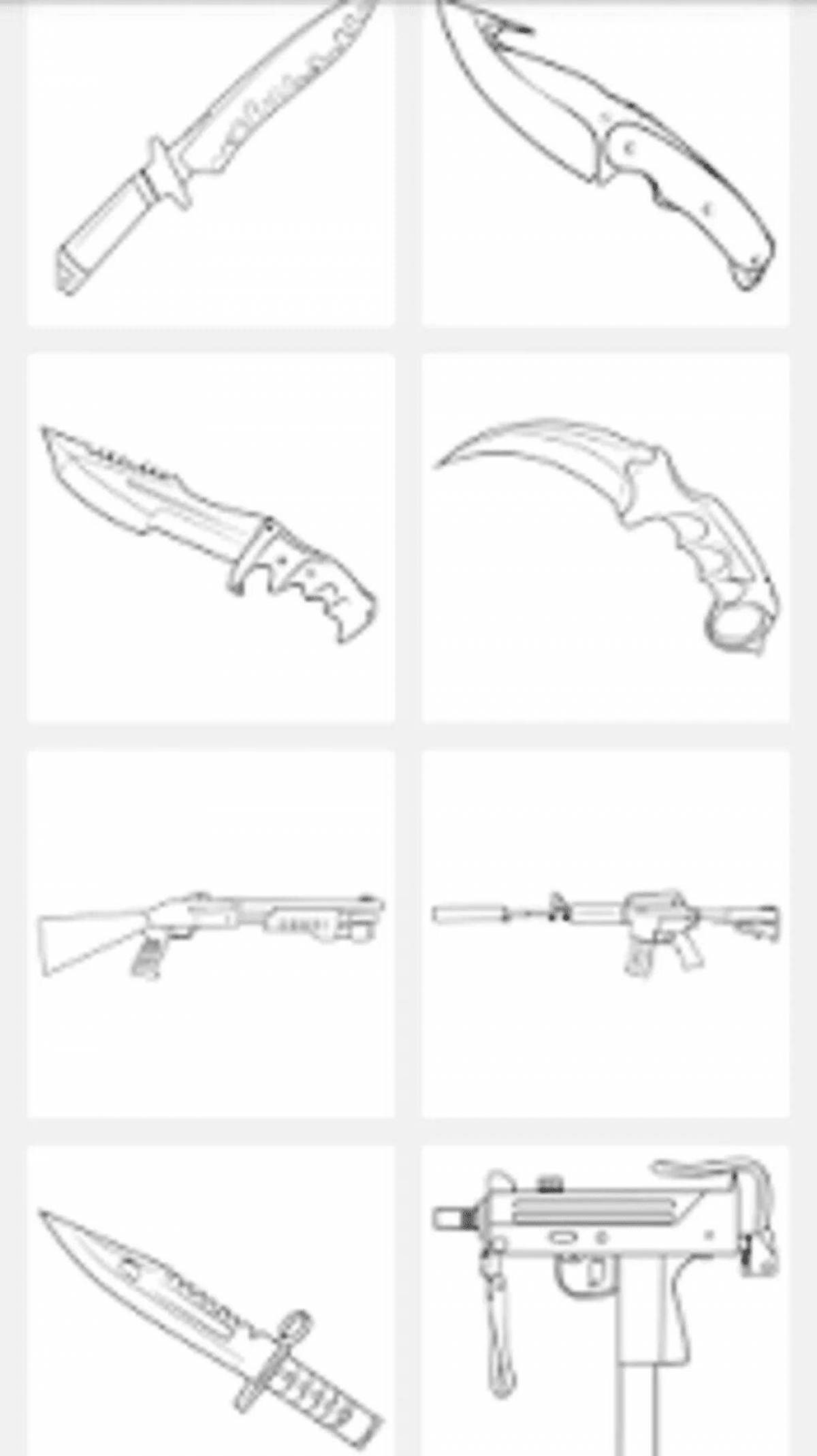 Detailed coloring page of the confrontation knives