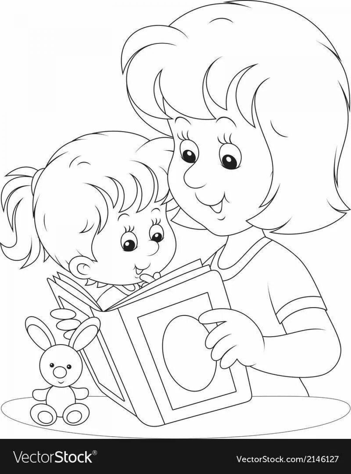 Joyful children reading coloring pages