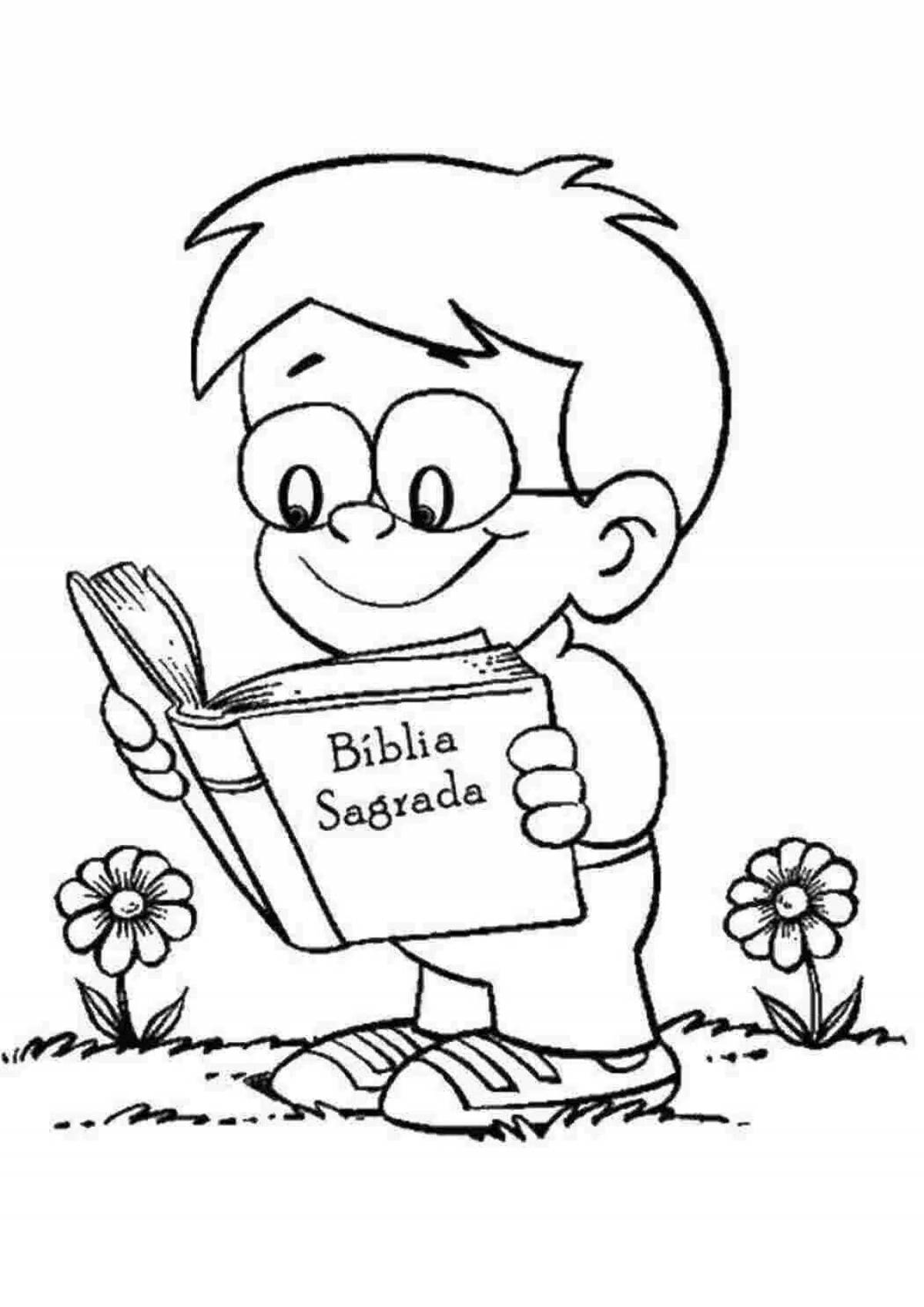 Bright children reading coloring pages