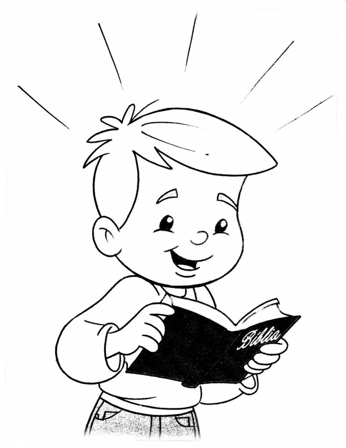 Cheerful children read coloring pages