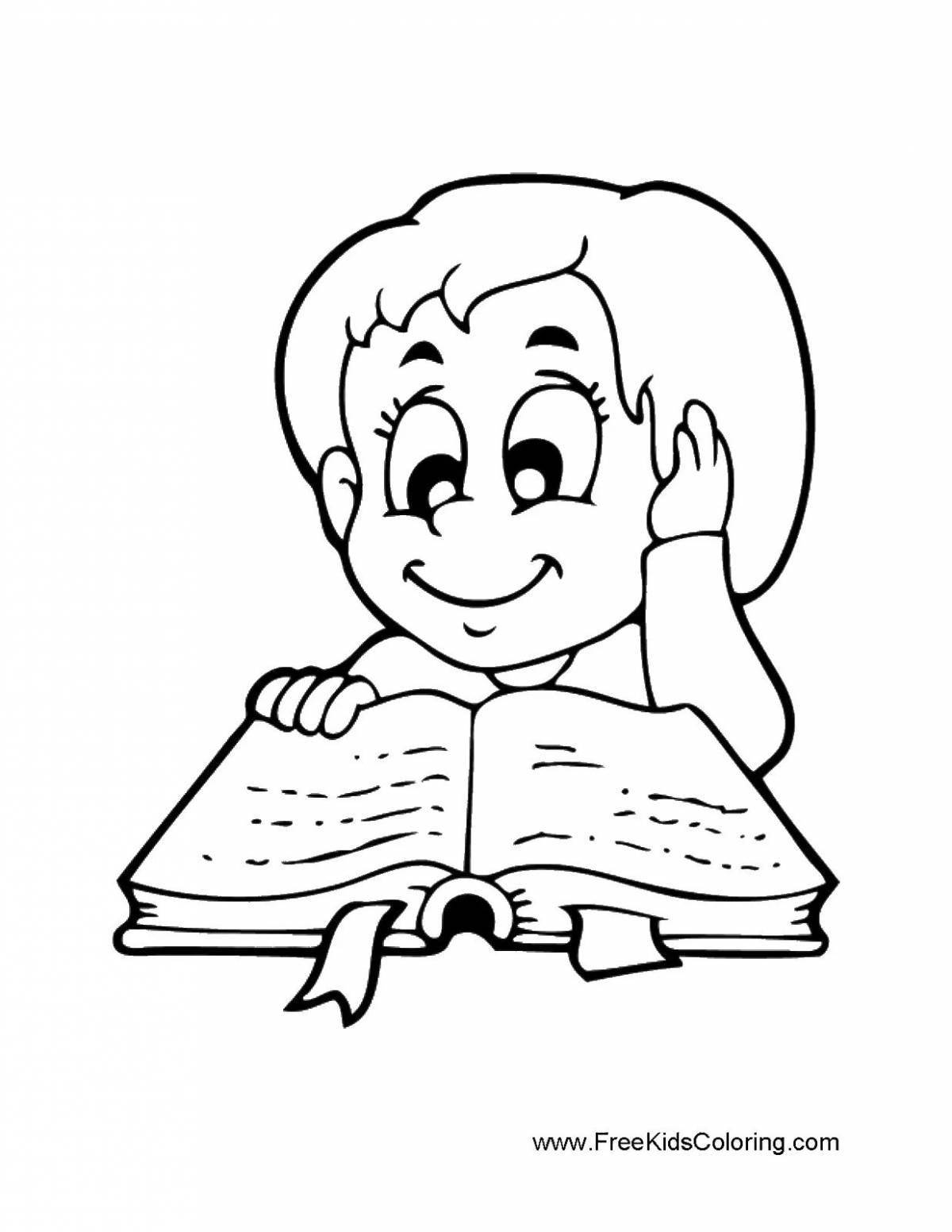 Colorful children reading coloring pages