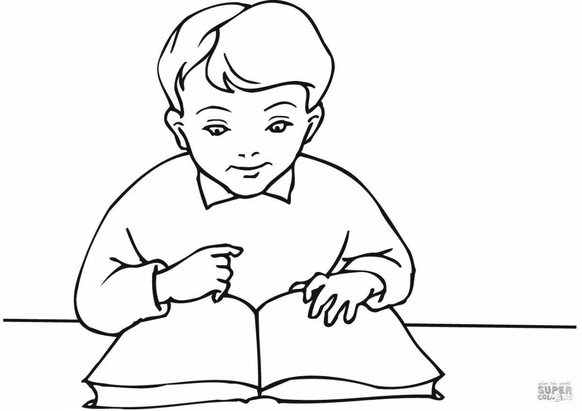 Children reading coloring pages with splashes of color