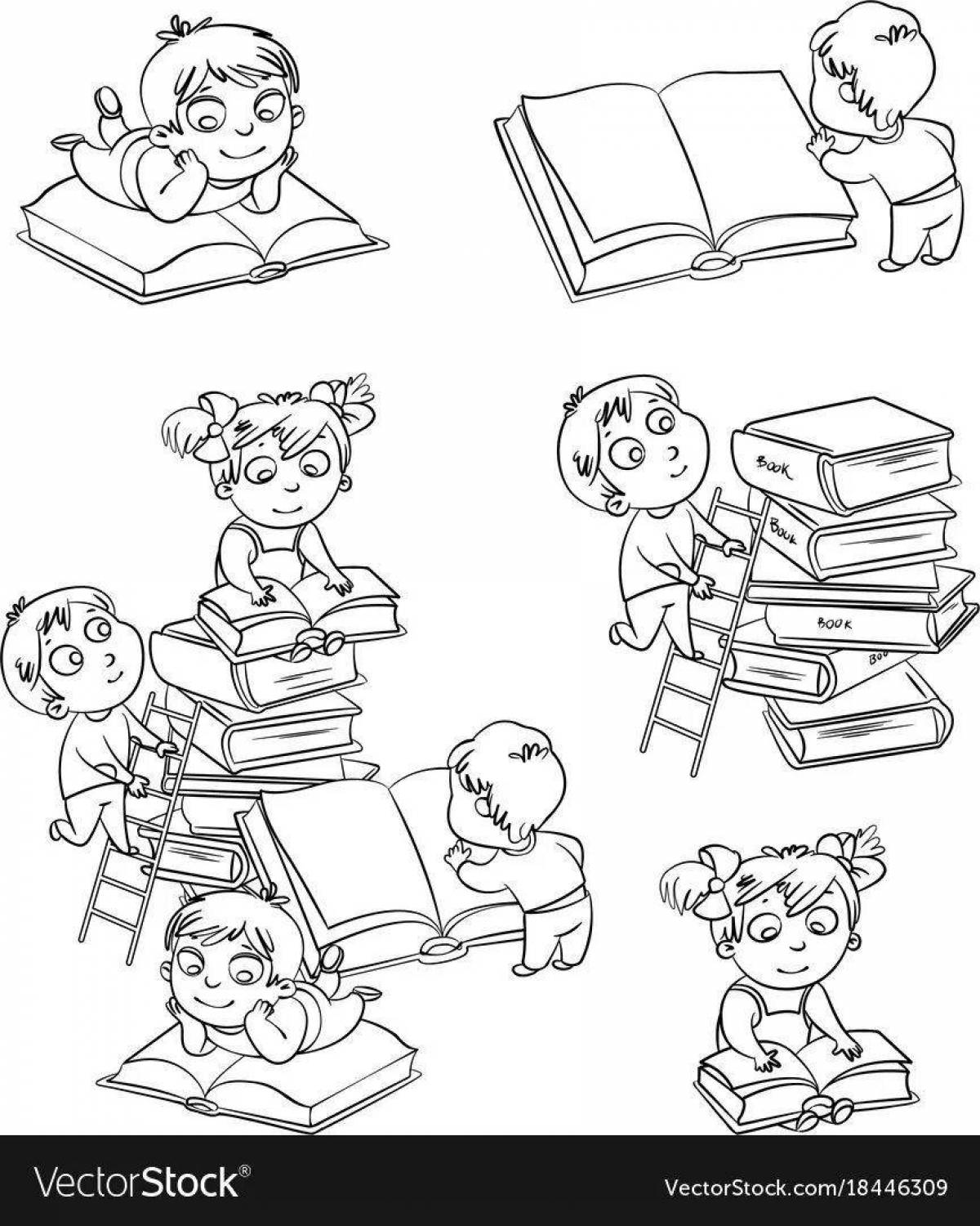 Color-filled children reading coloring pages