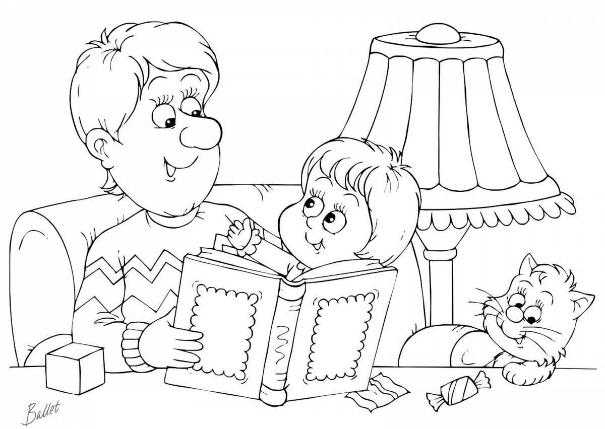 Colorful children reading coloring pages