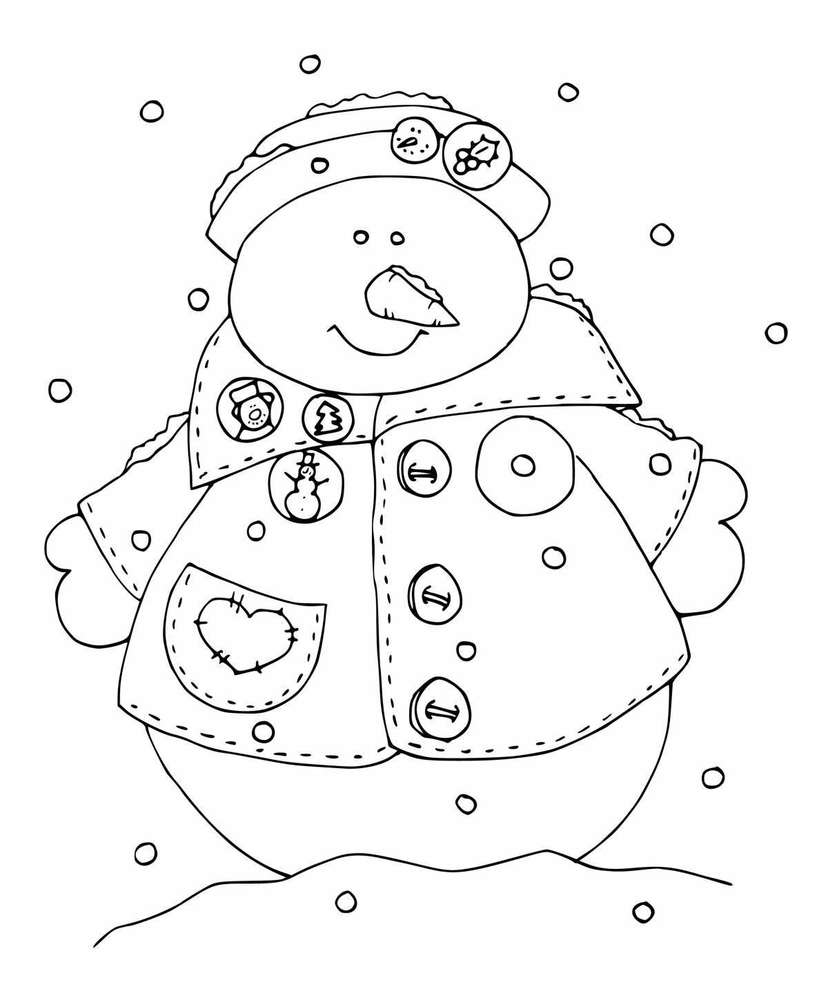 Coloring page of a cheerful snowman girl