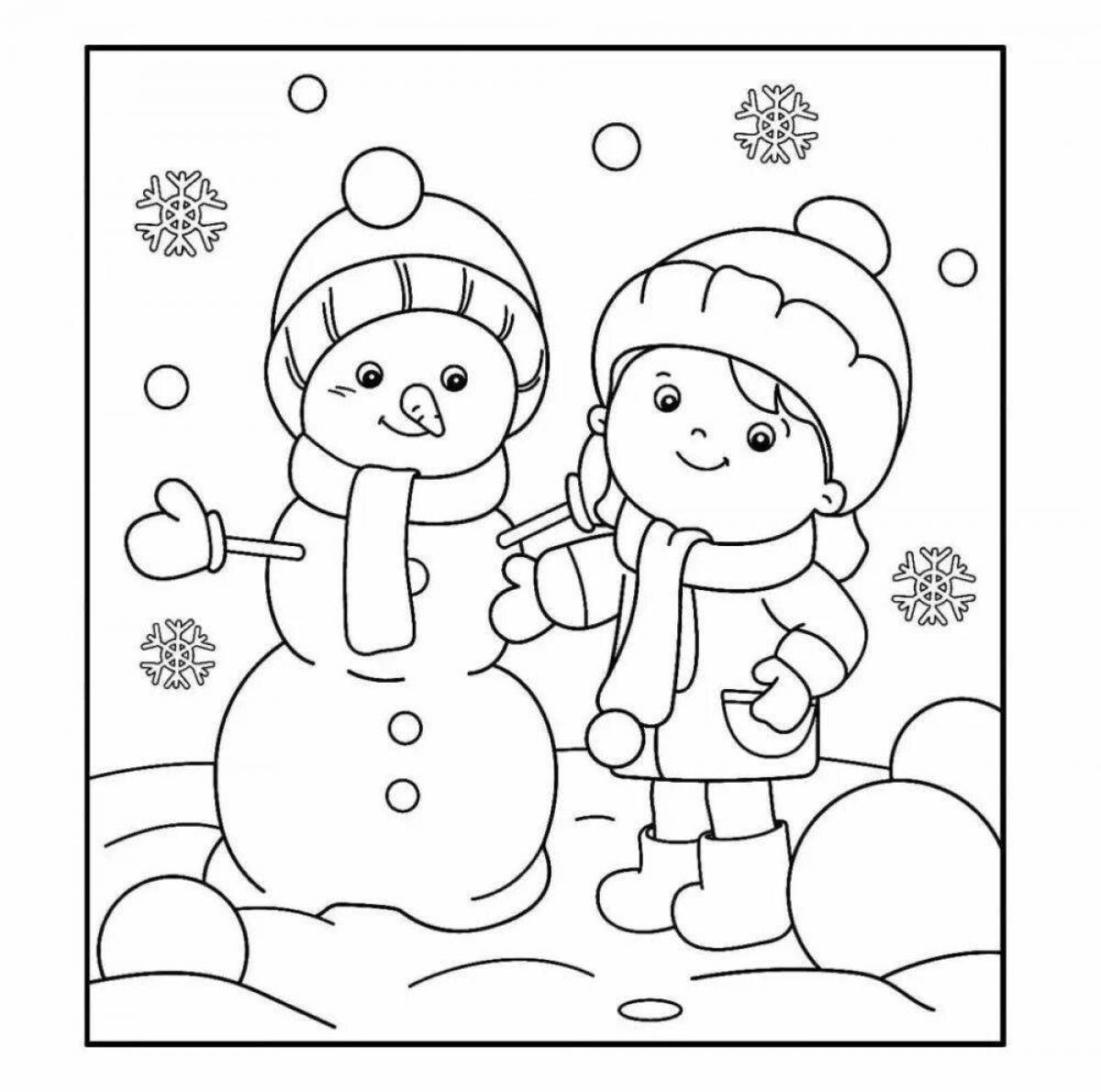 Раскраска очаровательная девочка-снеговик