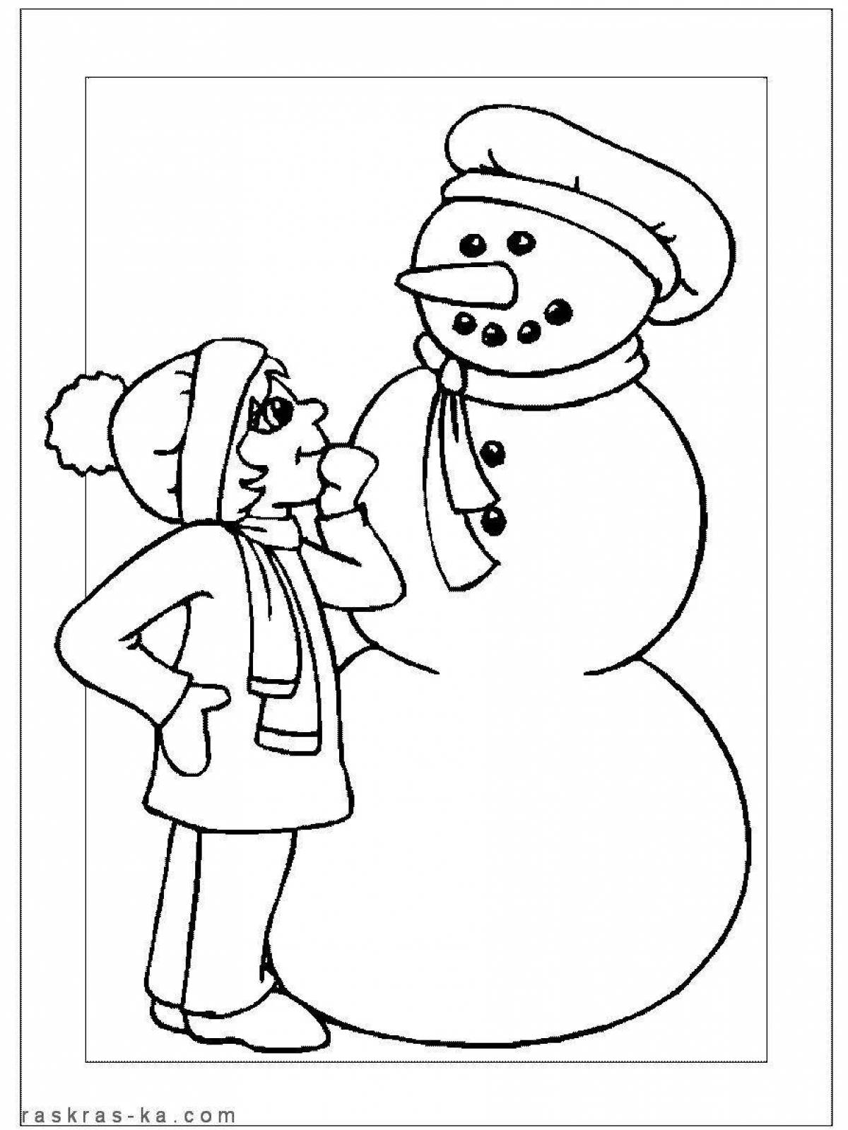 Adorable snowman girl coloring page
