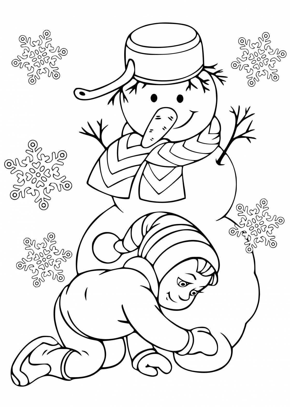 Раскраска сверкающая снеговик-девочка