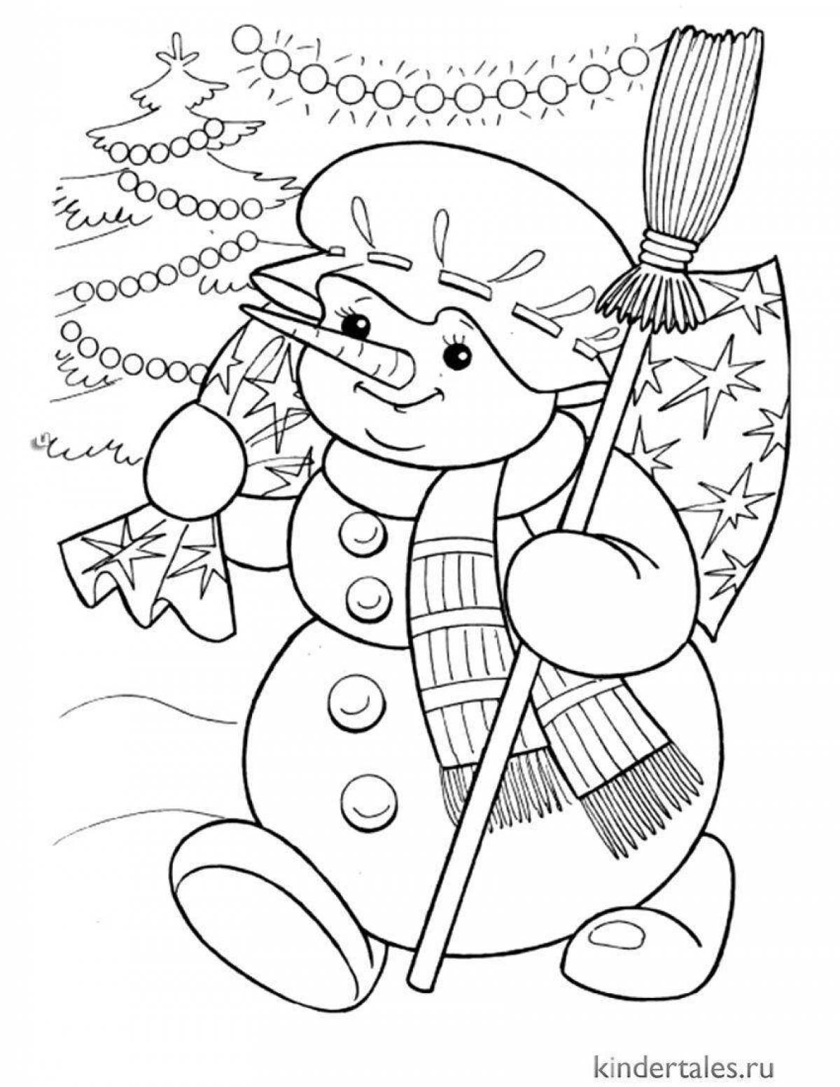 Cheerful snowman girl coloring page