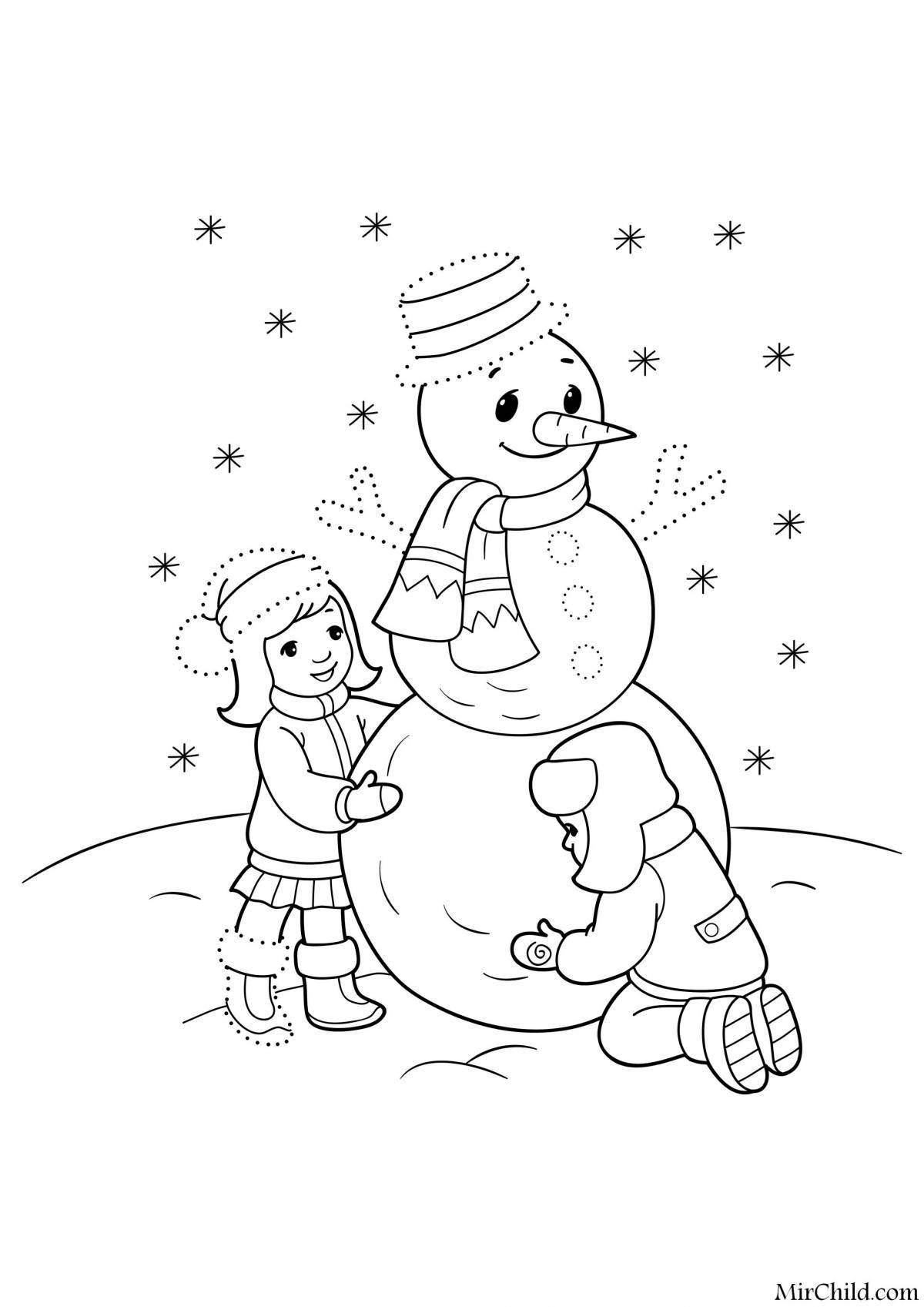 Анимированная раскраска «снеговик-девочка»