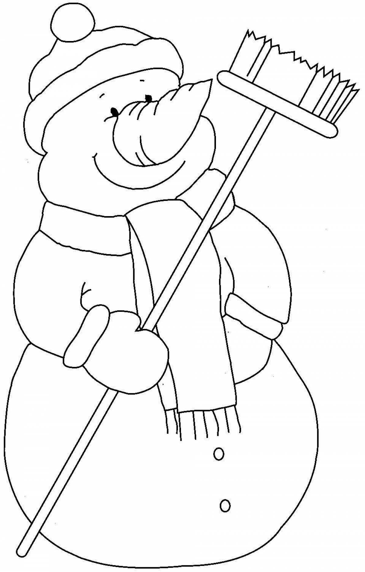 Раскраска веселая снеговик-девочка