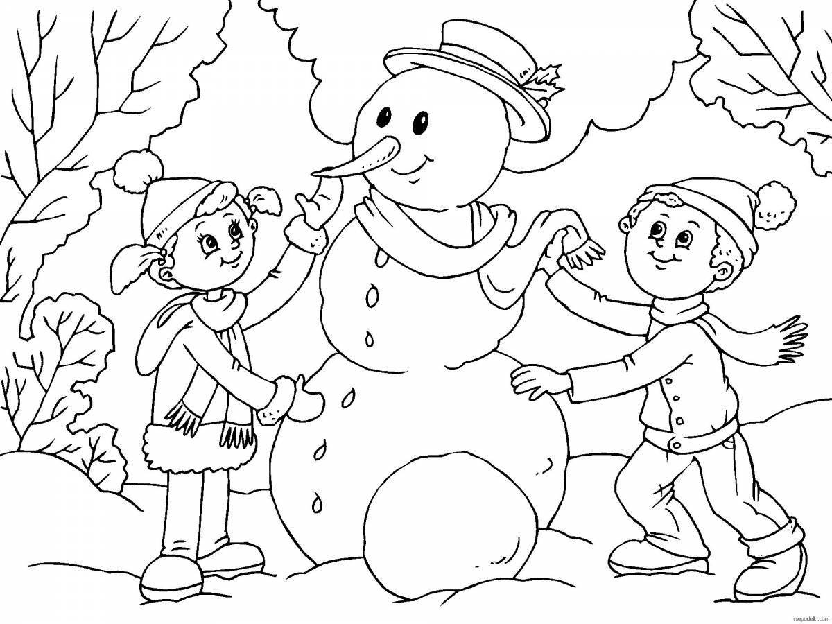 Coloring page jubilant snowman girl