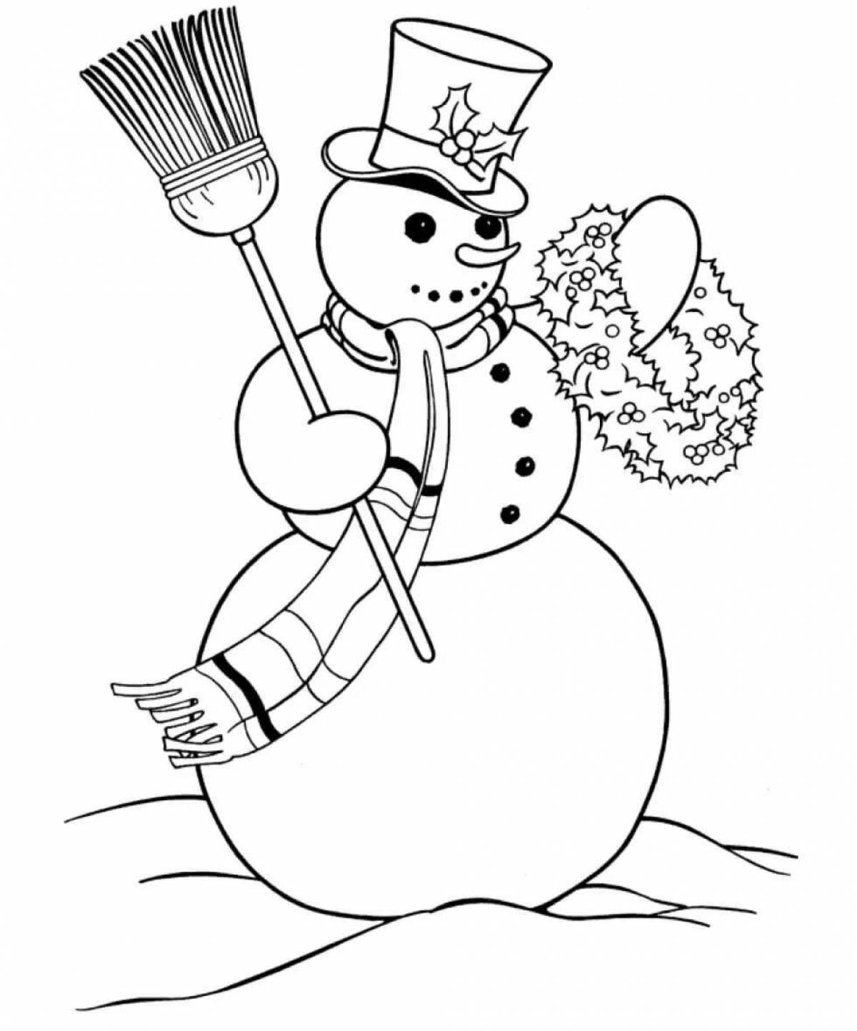 Раскраска жизнерадостная девочка-снеговик