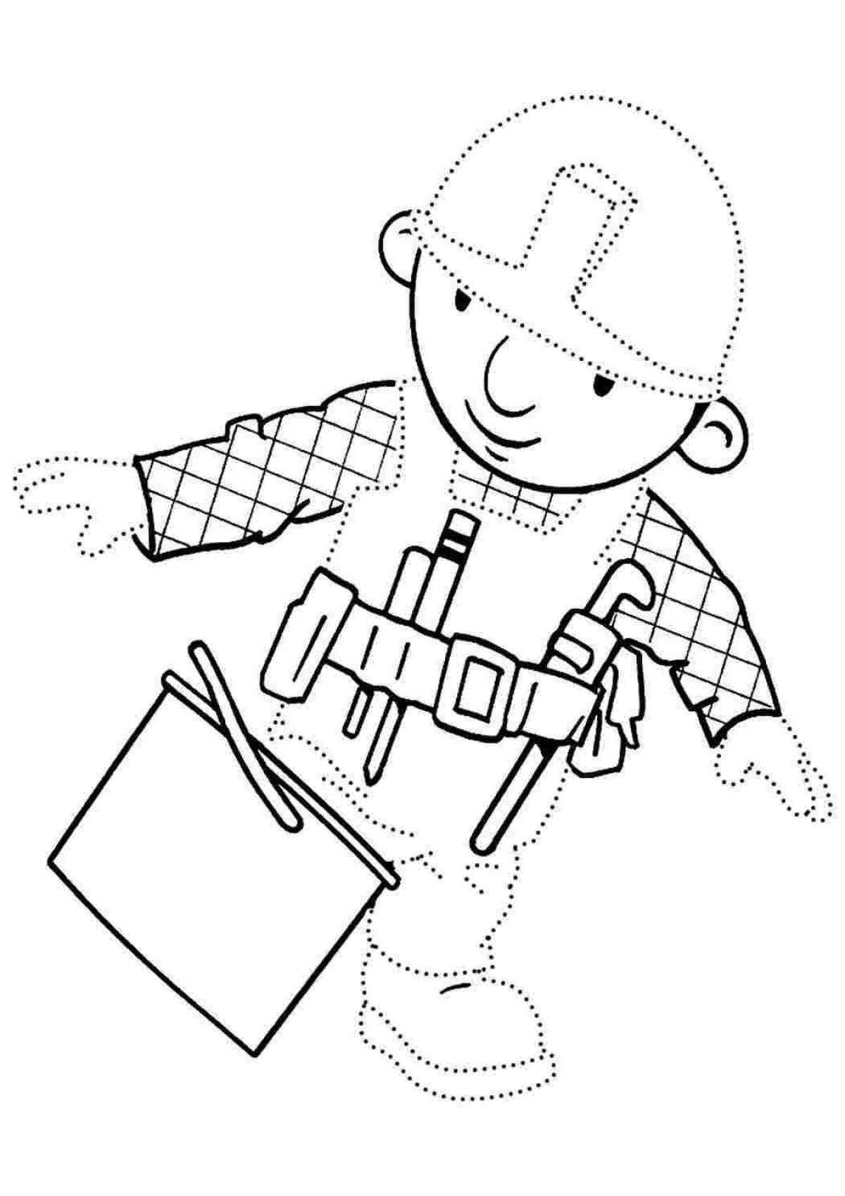 Colorful builders coloring page