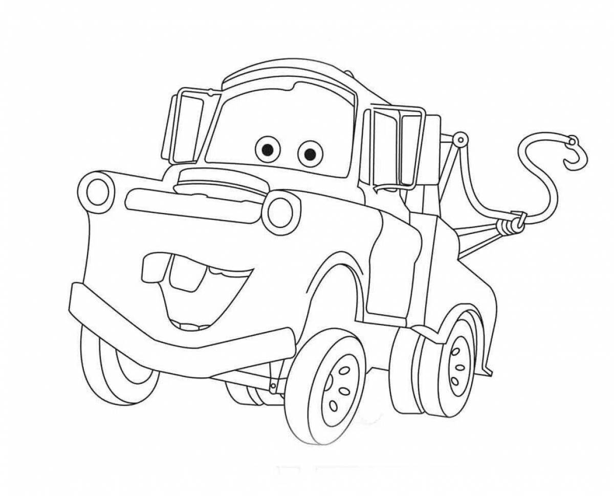 Playful cartoon car coloring page
