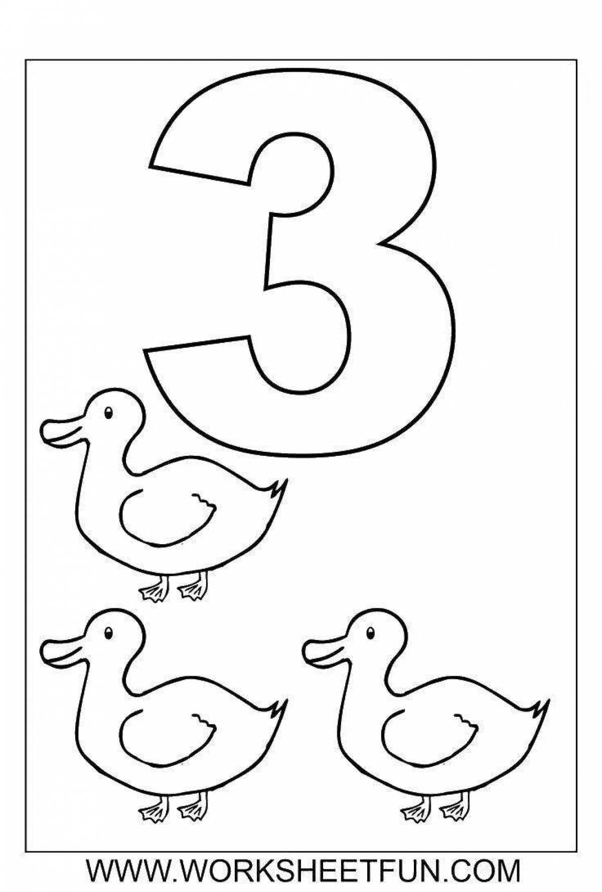 Amazing number three coloring page