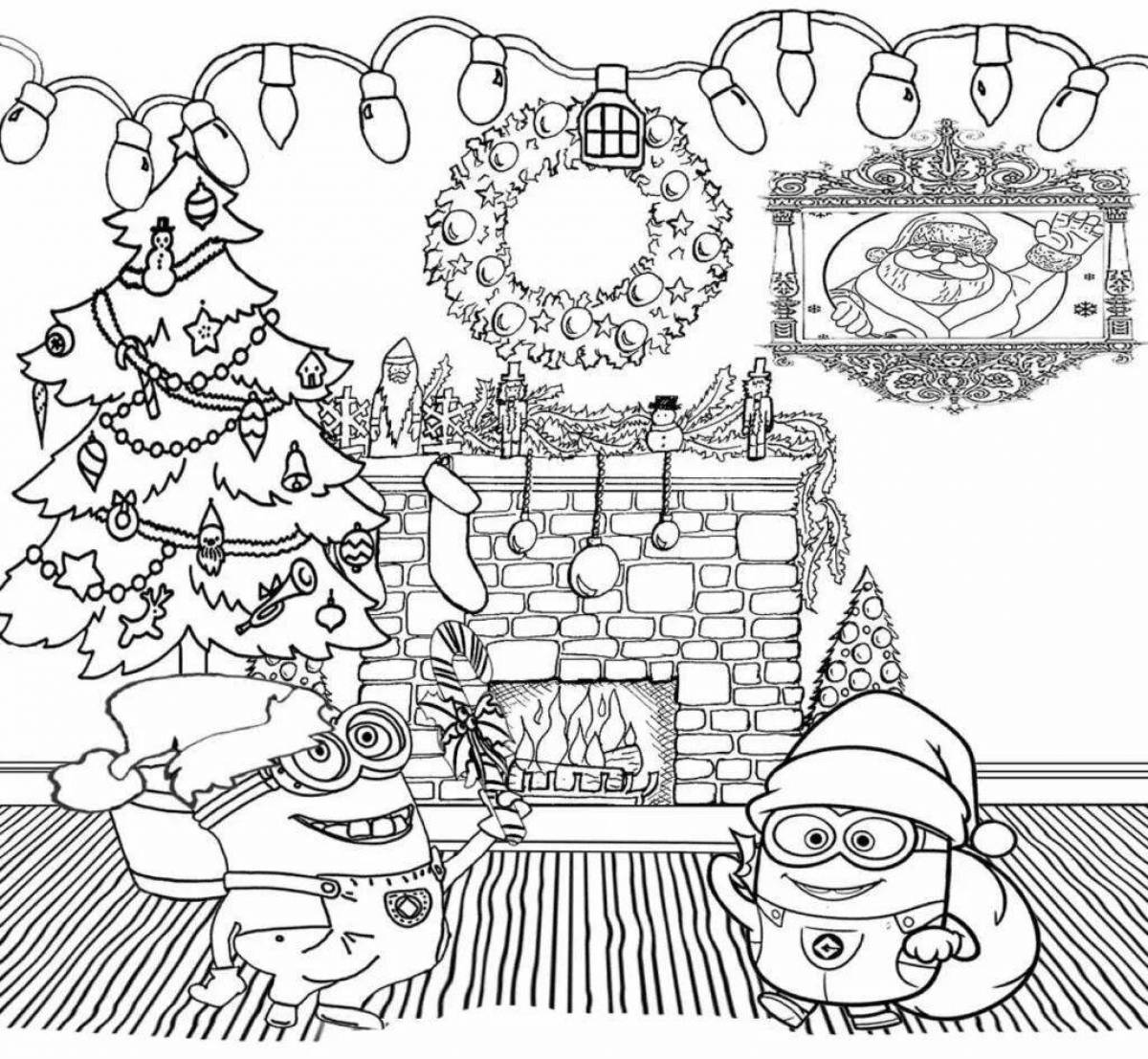 Christmas coloring with colorful minions