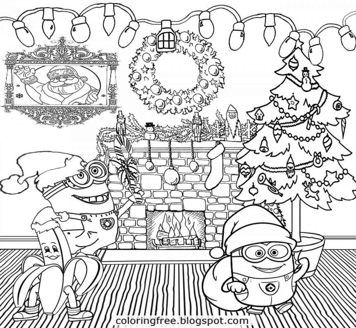Christmas coloring of minions in bright colors