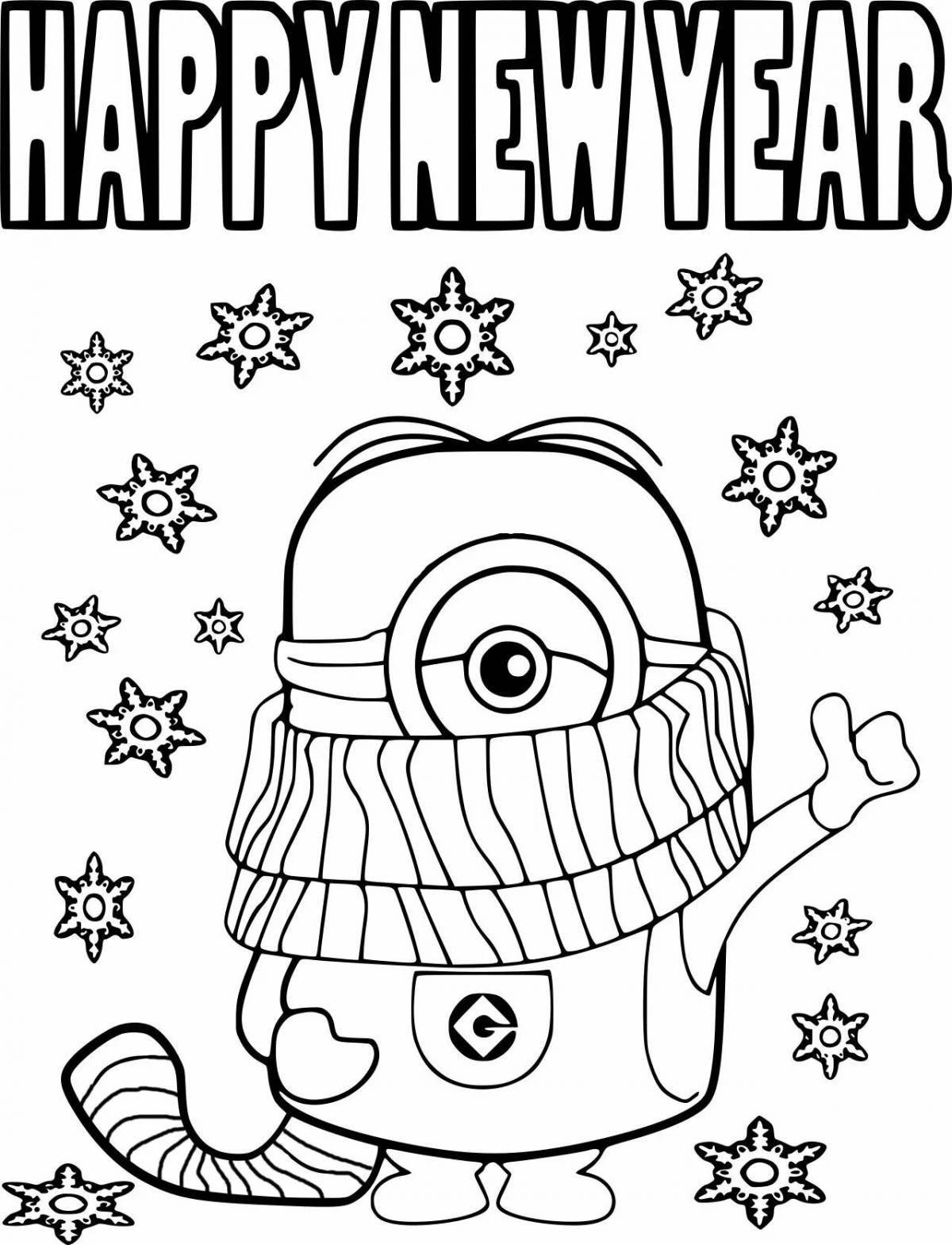 Color-wild minion new year coloring page